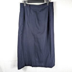 Camdan Place Navy Wool Blend Midi Skirt Lined Classic Minimalist Made in USA 80s